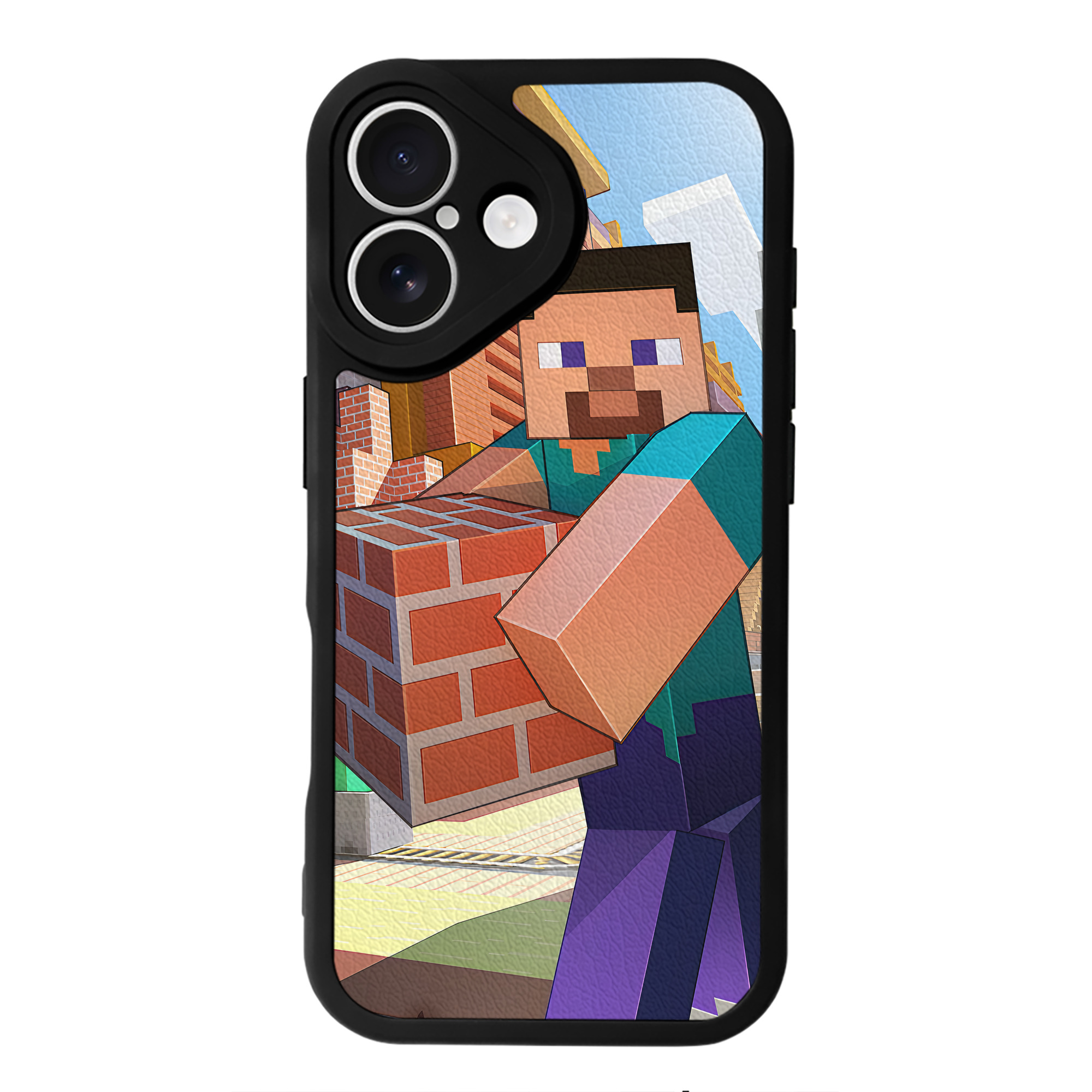 （画像用） マインクラフト ブロックの世界 Minecraft MC Block world 【iPhone 16シリーズ対応】シリコンスマホケース（レザー調） 材質：シリコン